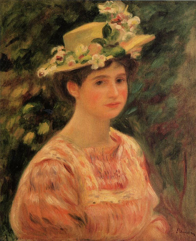 Young woman wearing a hat with wild roses 1896
